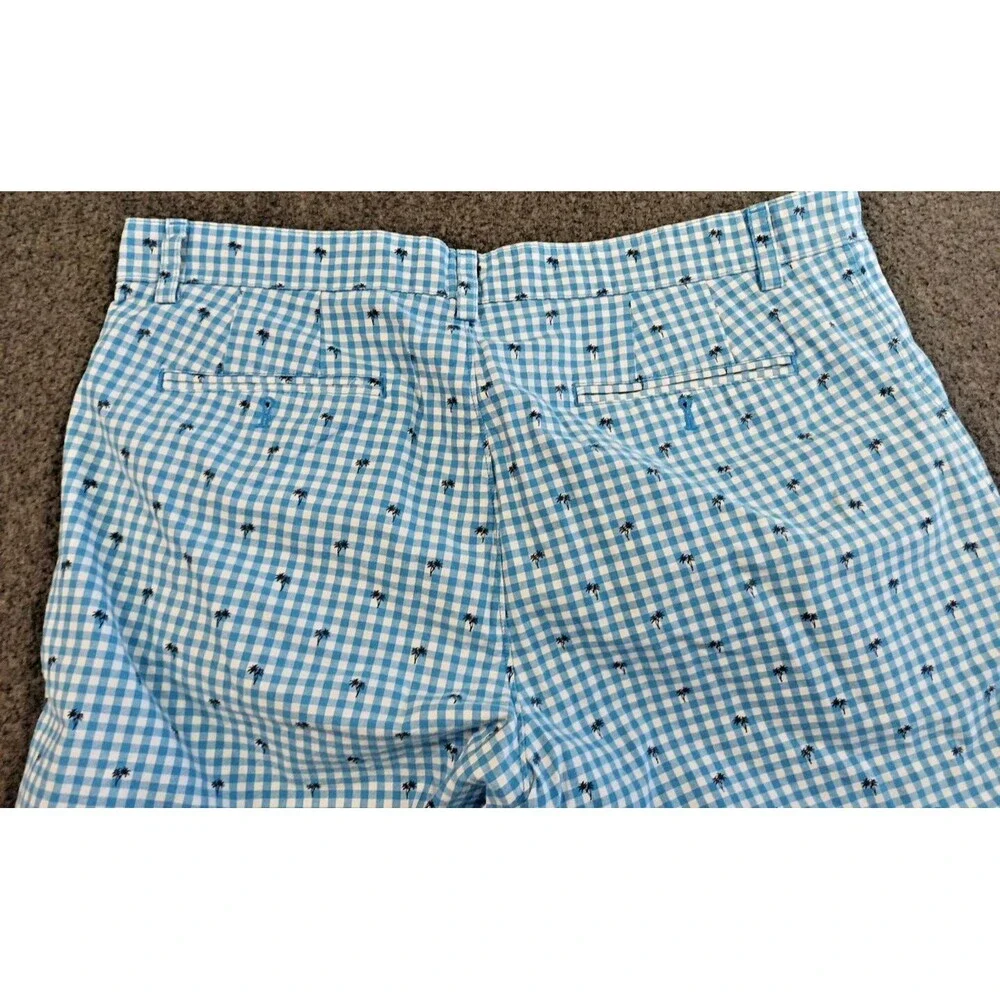Banana Republic Blue White Checkered Bermuda Shorts with Palm Trees Size 36